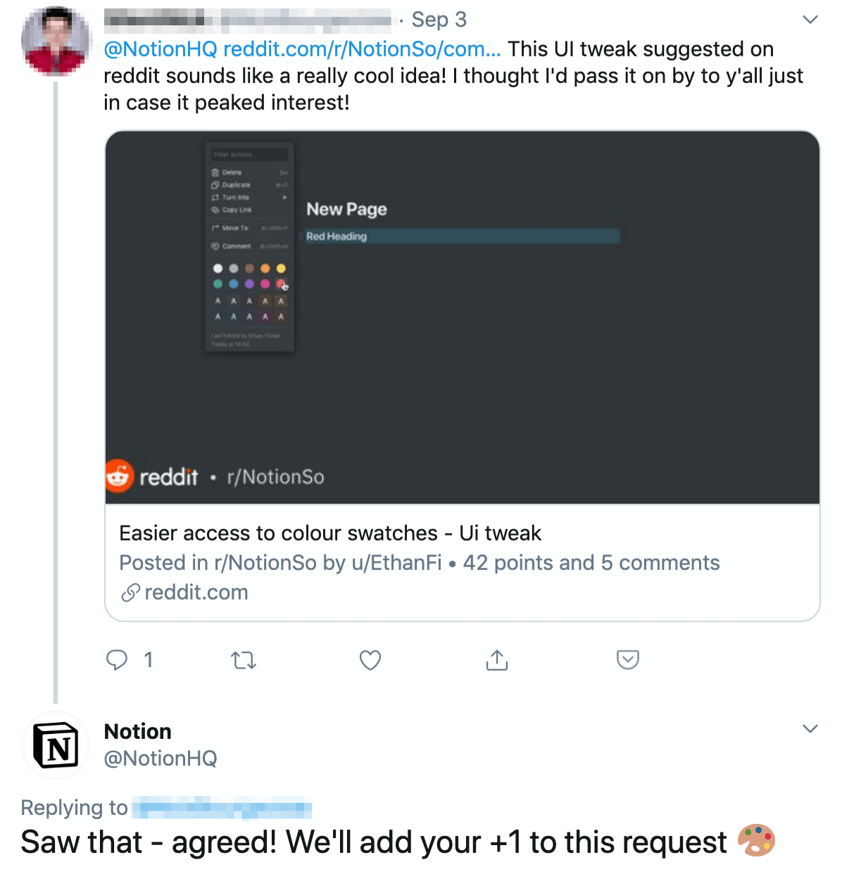 product feedback example