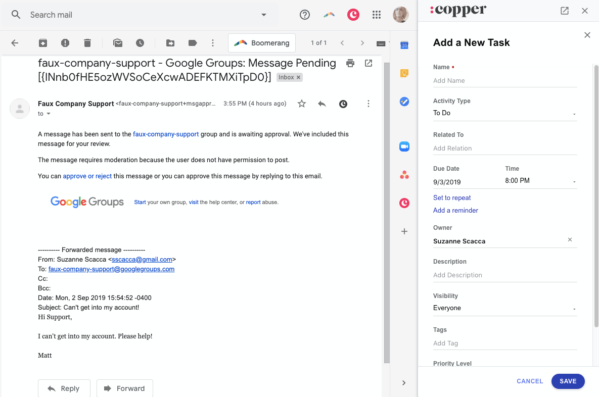assigning tasks in copper crm