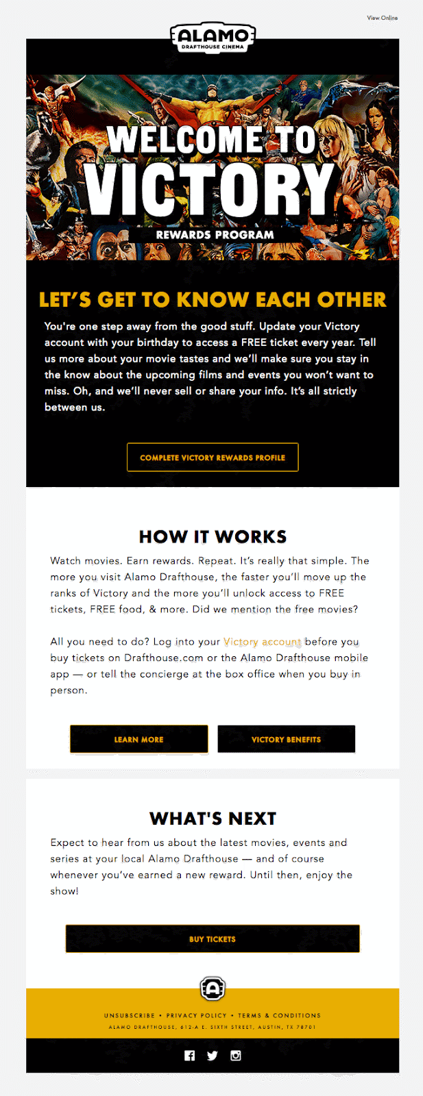 alamo cinema welcome email