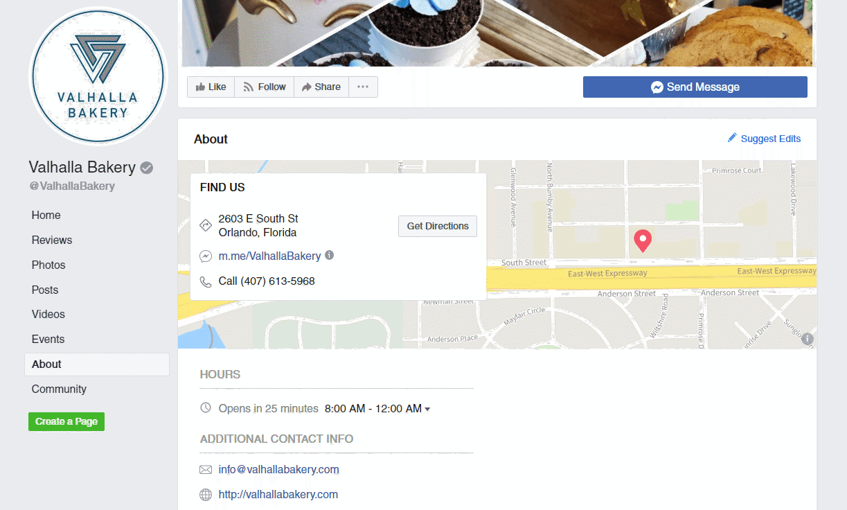 contact details on facebook page