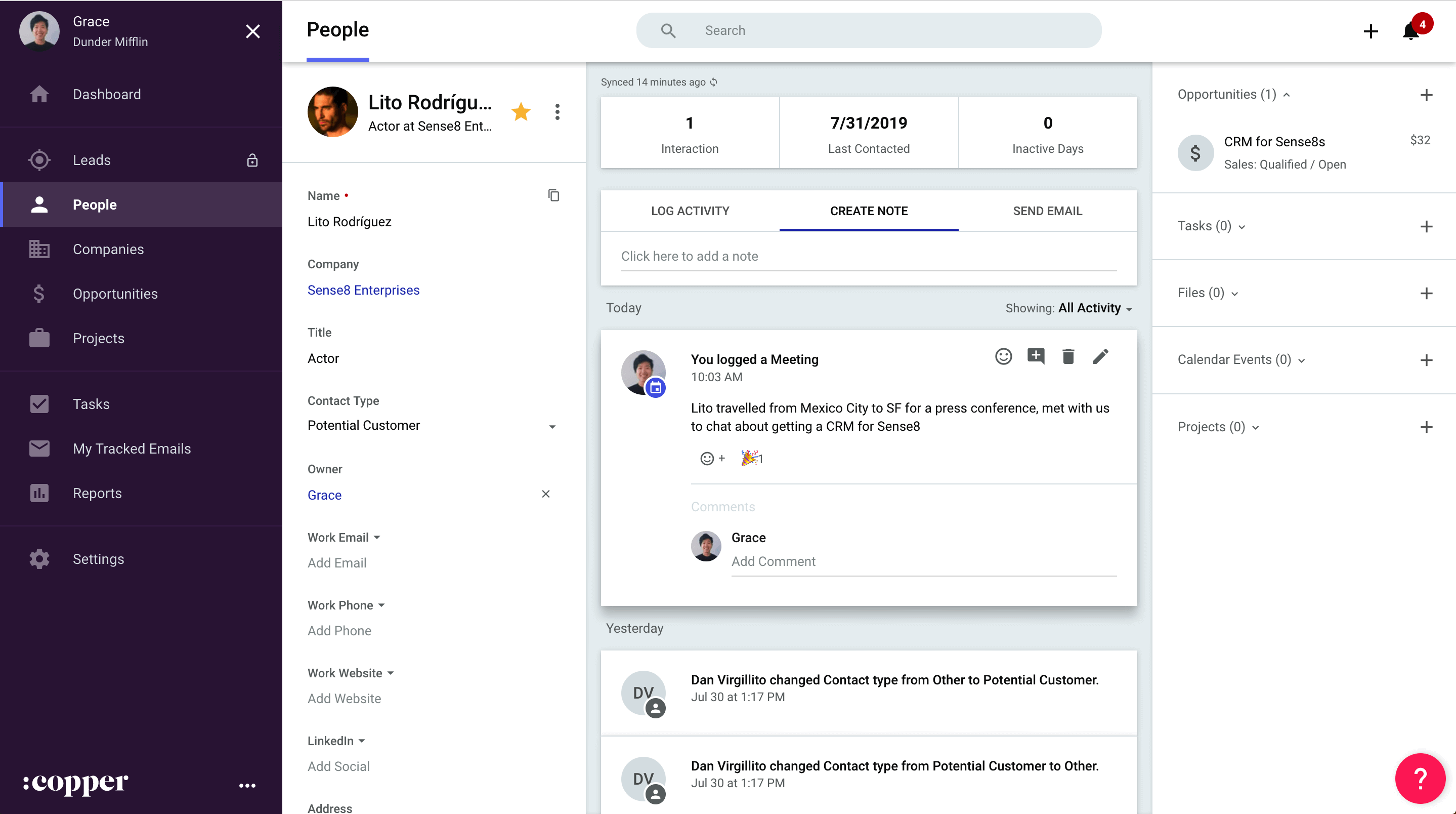 tracking inactive users in copper crm