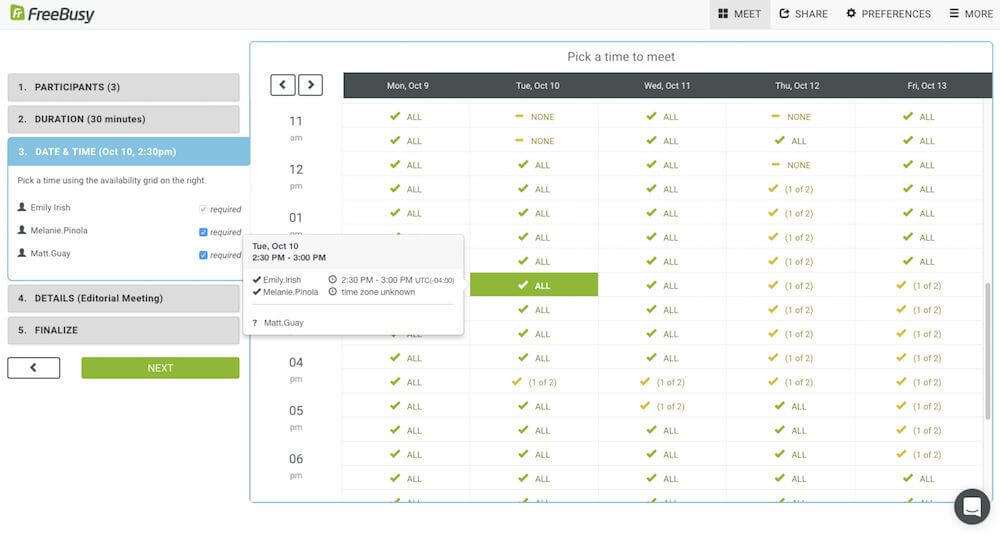 freebusy meeting scheduler