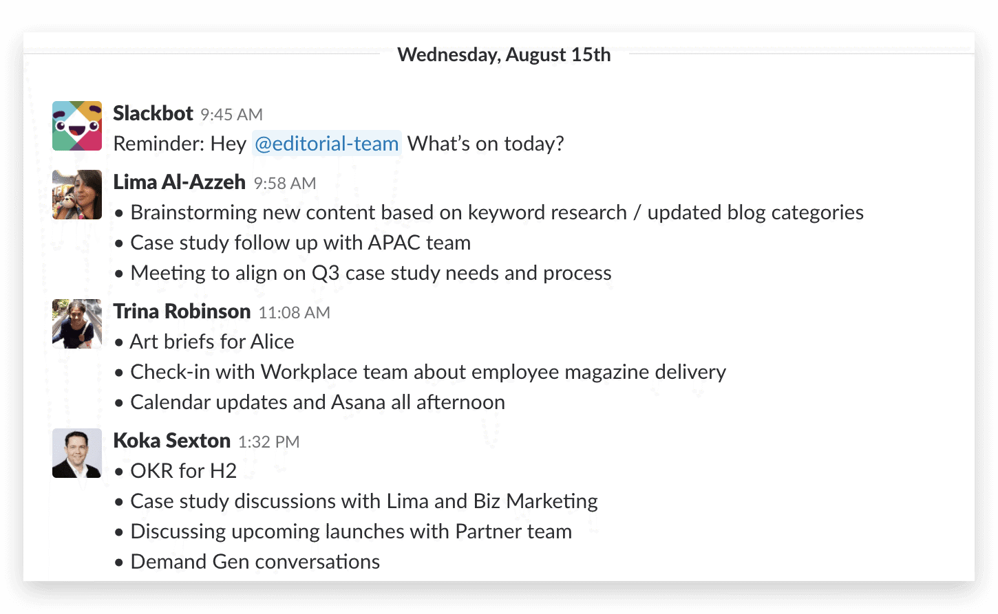 slack channel for status updates