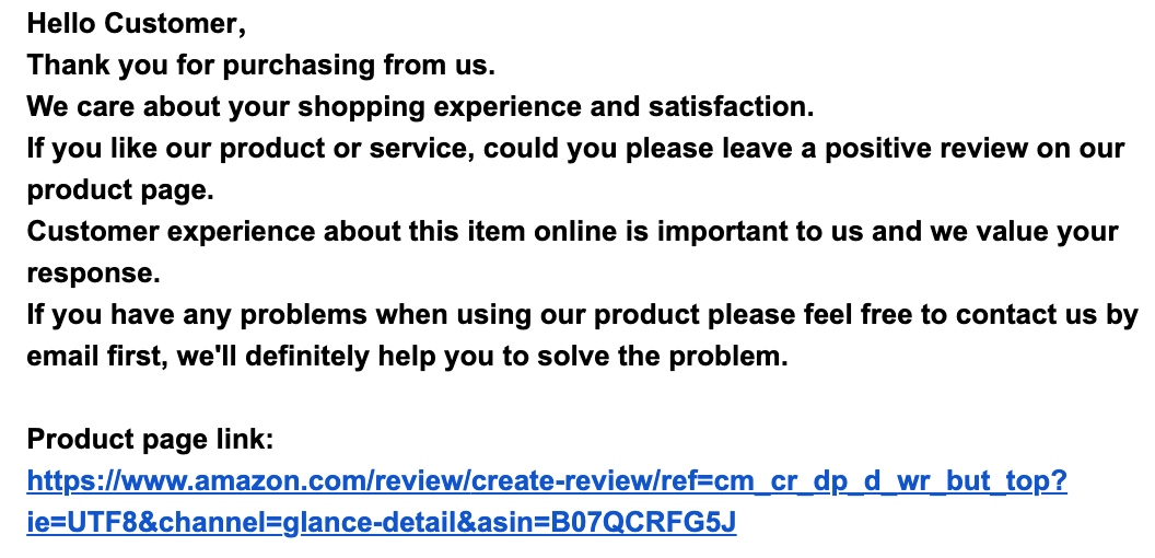 amazon review request in purchase email