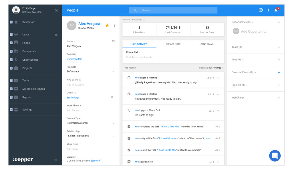 storing prospect history in copper crm