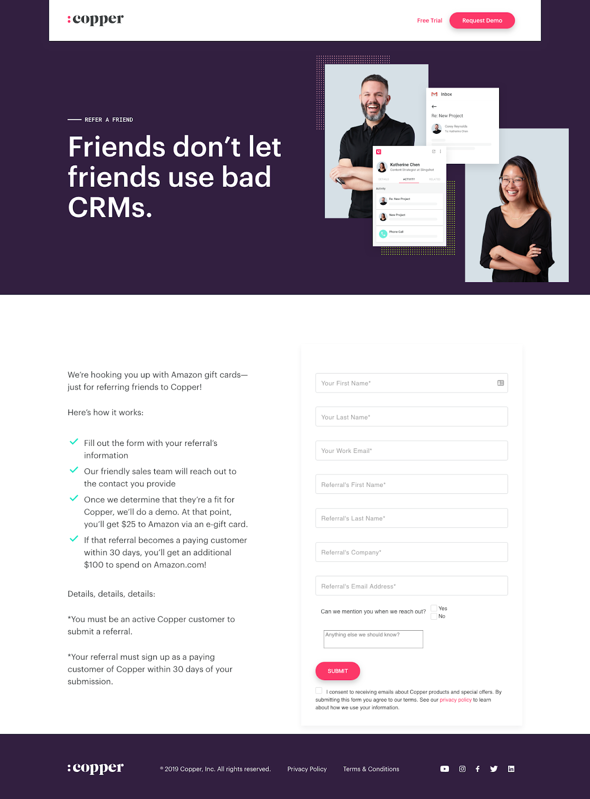 copper crm referral marketing example.