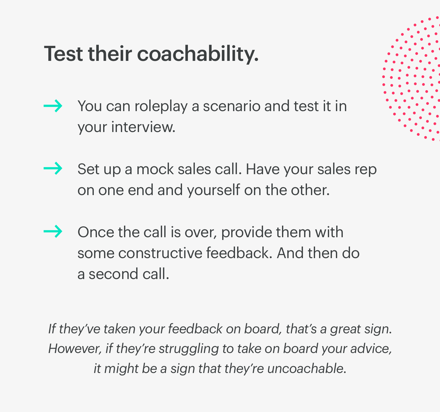 how to test a sales candidate's coachability