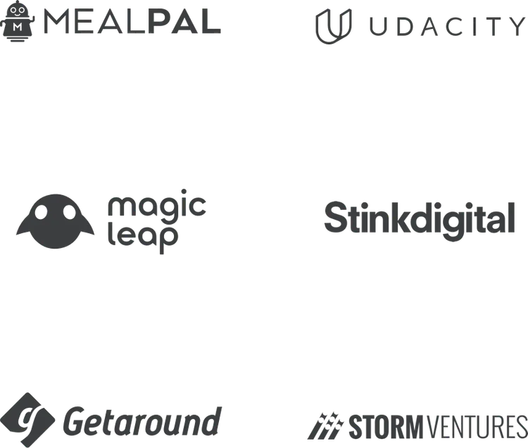 Logos of MealPal, Udacity, Nights Keep, Stride Digital, Salesforce, and Storm Ventures.