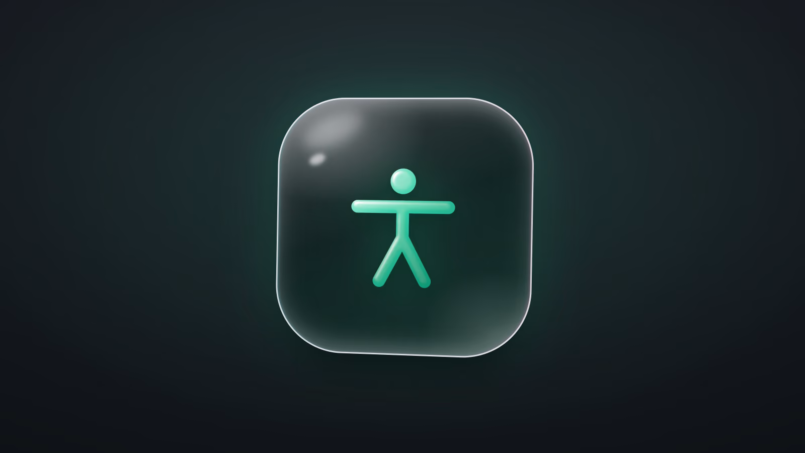 Leuchtendes Accessibility-Icon in abgerundetem Fenster vor dunklem UI-Hintergrund