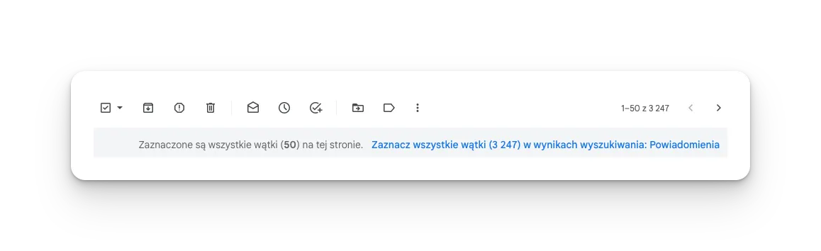 Gmail - zaznacz wszystkie wątki w wynikach wyszukiwania