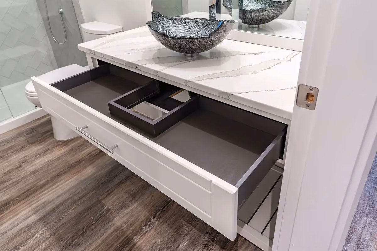 A clean bathroom drawer after professional house cleaning services in the Comox Valley.