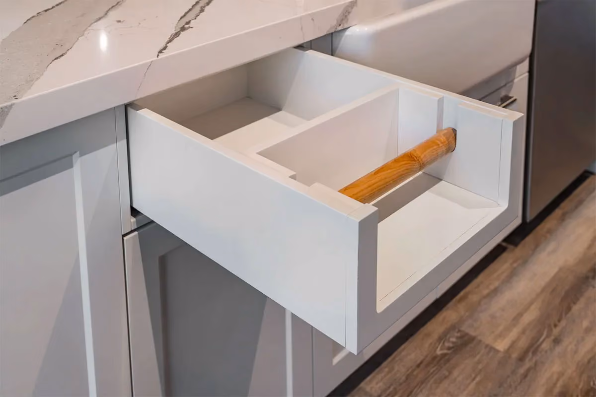 The inside of a clean cupboard drawer.