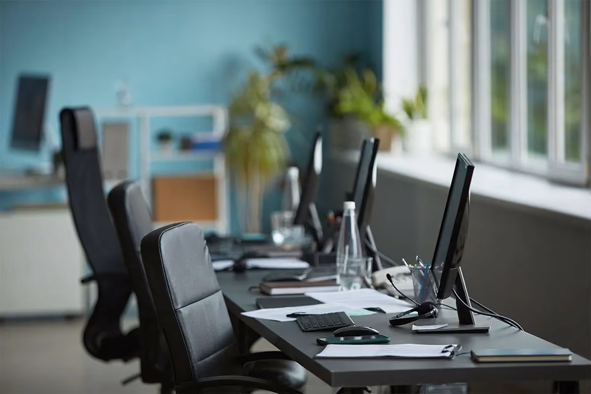 A clean workspace after janitorial cleaning.
