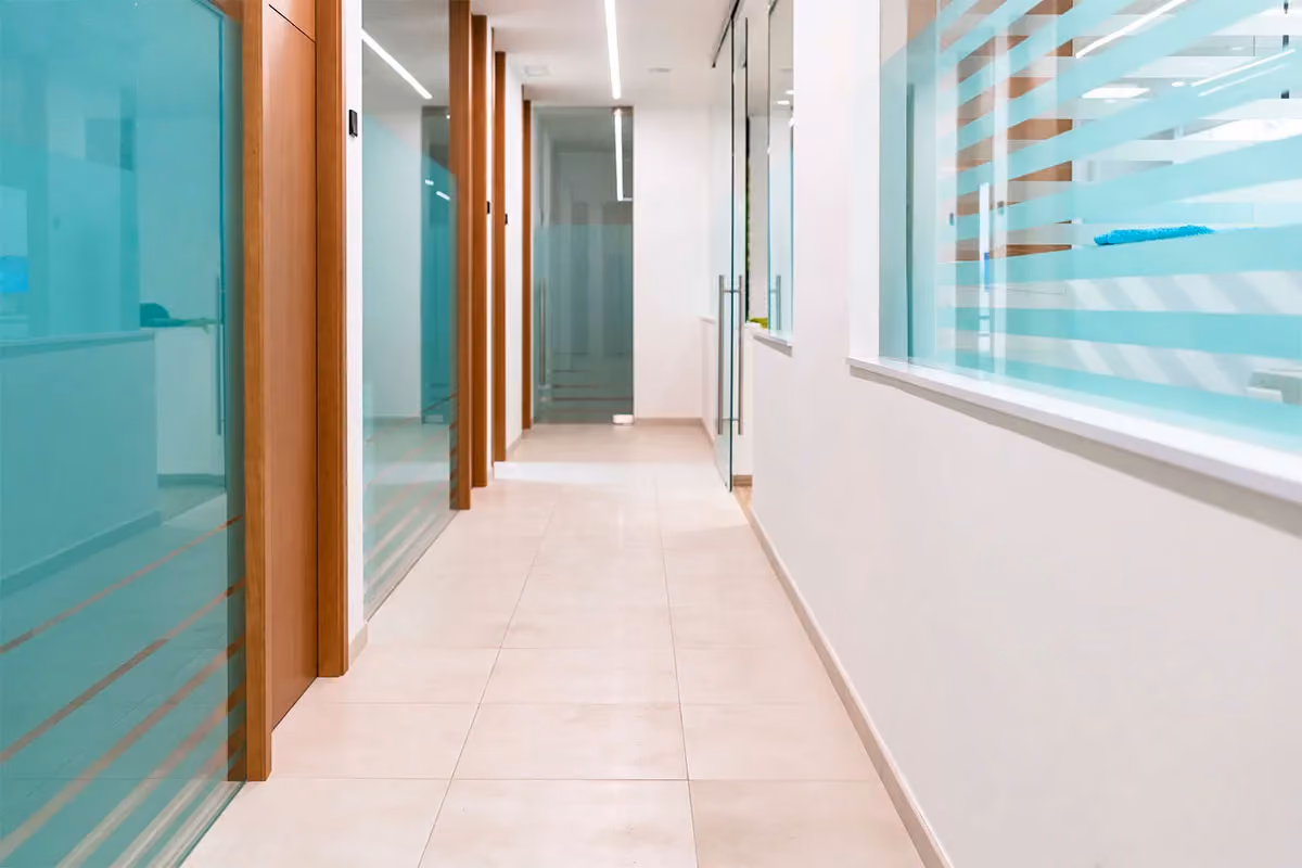 A clean corridor in a clinic setting.