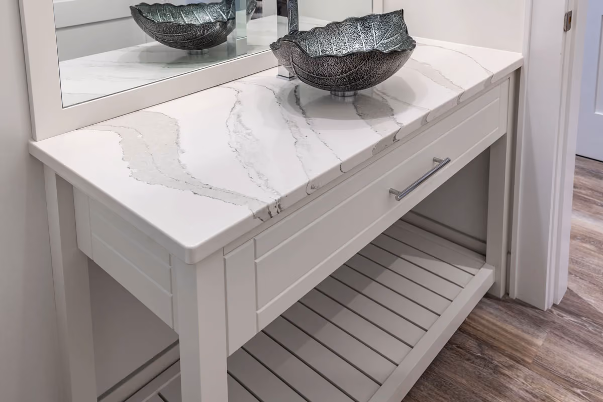 Clean bathroom sinks in a Comox Valley home.