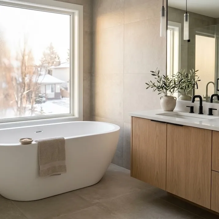 Renovated bathroom plumbing installed by a Calgary plumber