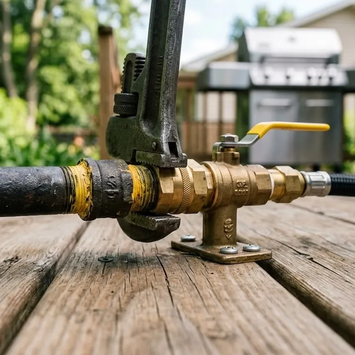 Certified gasfitter installing a gas line in a Calgary home