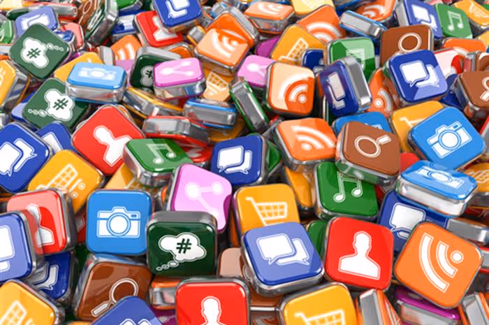 A large heap of brightly coloured smartphone app icons