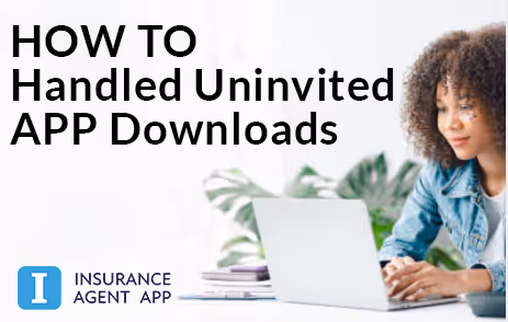 Title card reading How To Handle Uninvited App Downloads, with a woman working at a laptop