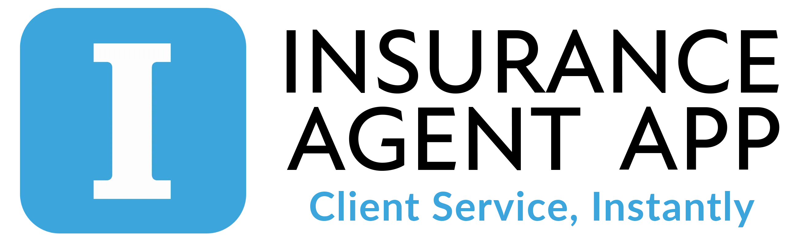 Blue square with white letter I and text saying Client Service, Instantly.