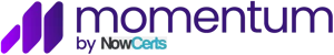 Momentum by NowCerts logo with stylized M in purple and black text.