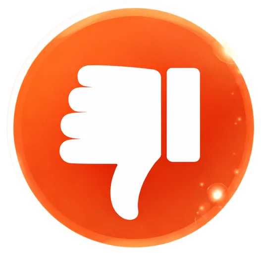 White thumbs down icon inside an orange circular button with glowing edges.
