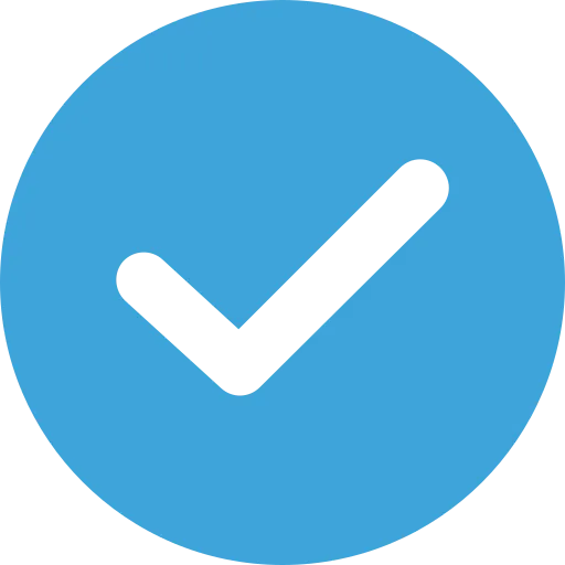 Black check mark inside a blue circle icon.