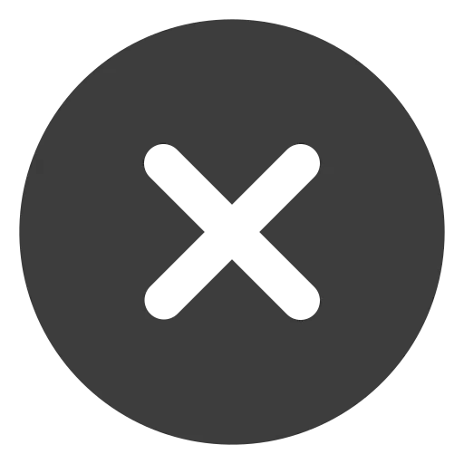 Black X symbol inside a dark gray circle.