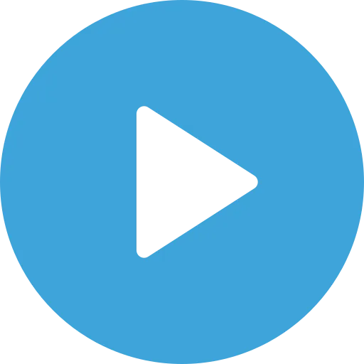 Black play button icon inside a blue circular background.