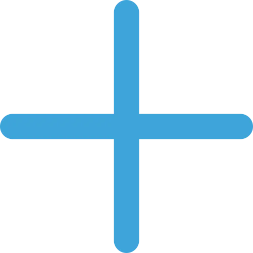 Blue plus sign icon with rounded edges on a white background.