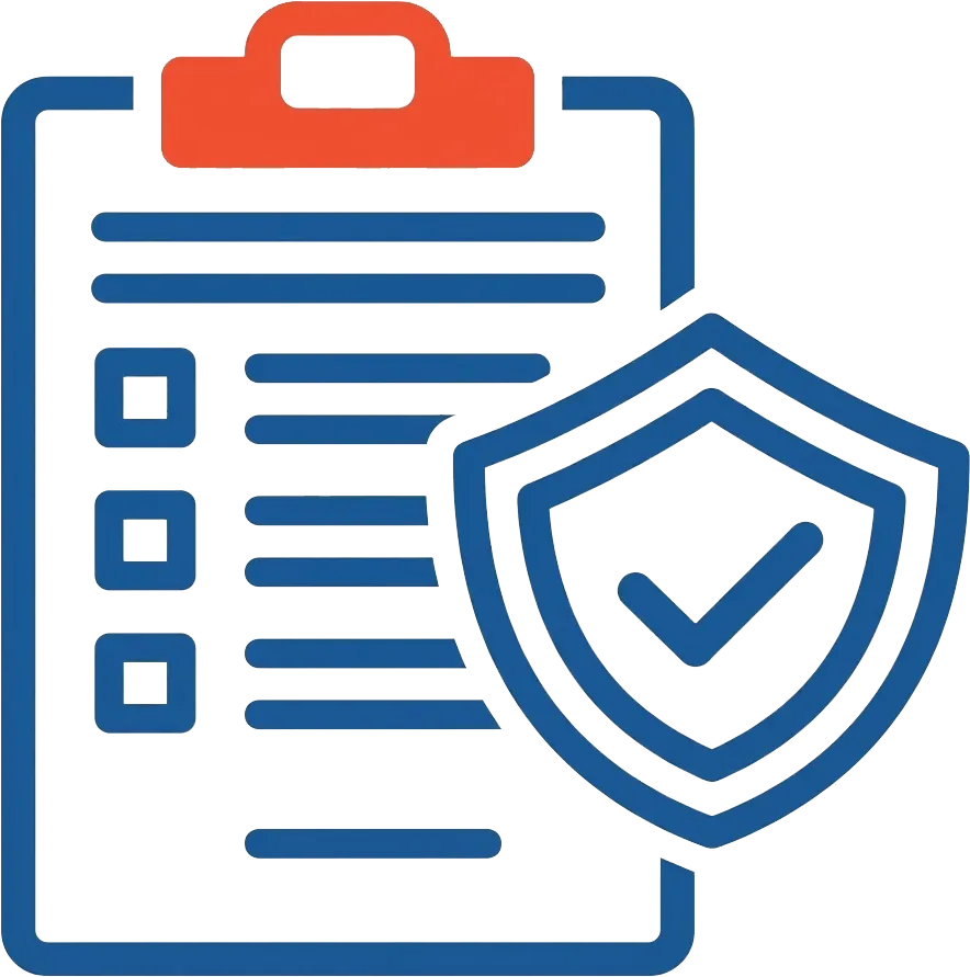 Clipboard with a checklist and a shield with a checkmark symbolizing verified or secure tasks.