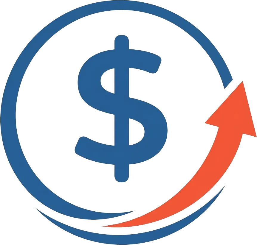 Blue dollar sign inside a circular arrow with an upward orange arrow segment.