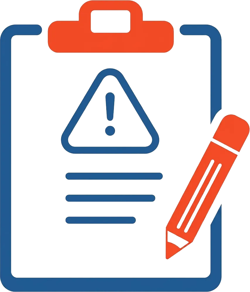 Clipboard with an exclamation mark warning and a pencil icon, symbolizing a warning or note update.