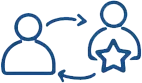 Two outlined figures with arrows showing referral and a star symbol on the second figure.