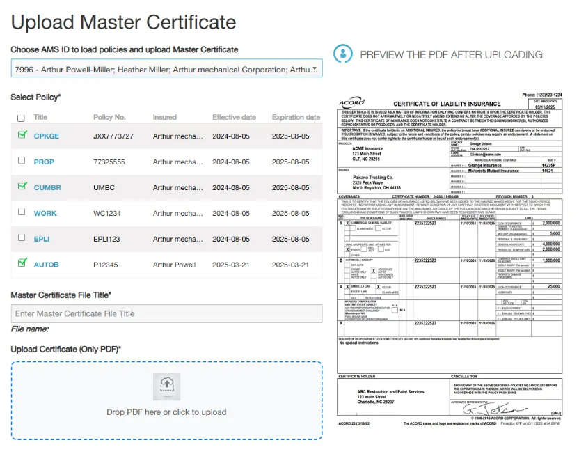 COIs on Demand how to create a master COI