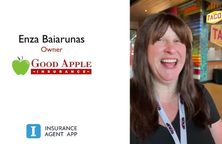 Insurance Agent App testimonial by Enza Baiarunas, Owner, Good Apple Insurance. IA App is like Lightning McQueen. The other guys, Mater.