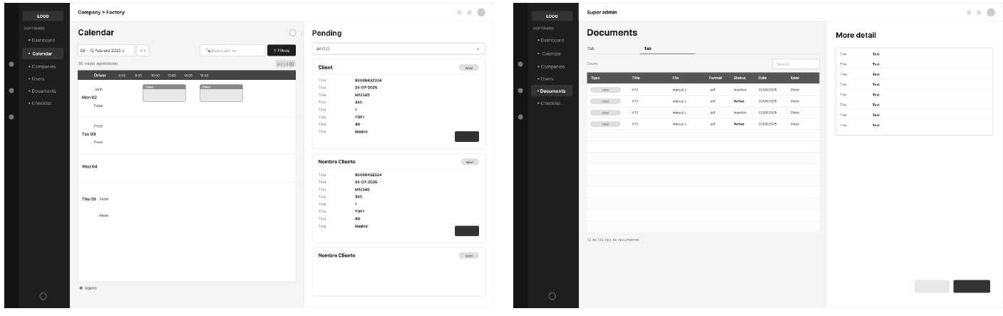 Dispatch calendar and document management, validated side by side in low fidelity