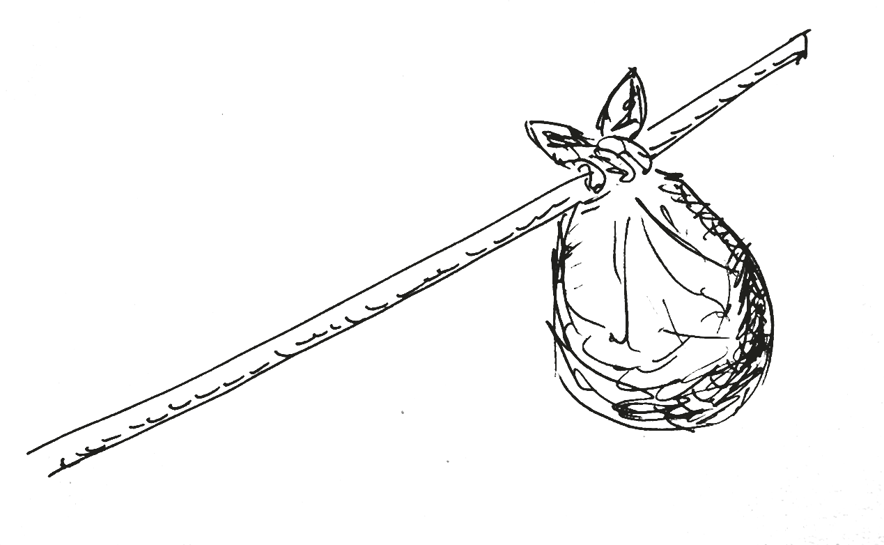 A wanderer's bindle, drawn by hand in ink