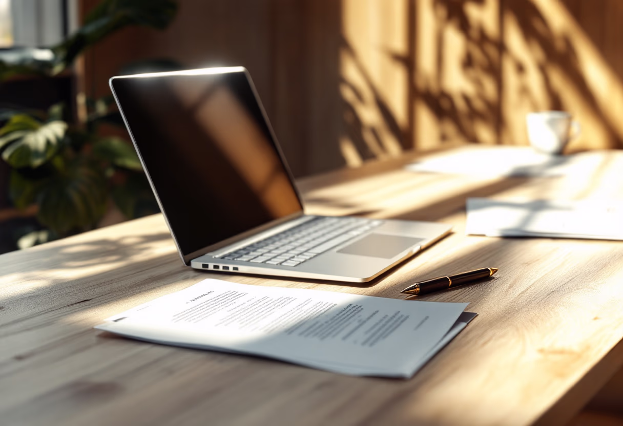 [background image] image of a work desk with a laptop and documents (for a ai legal tech company)