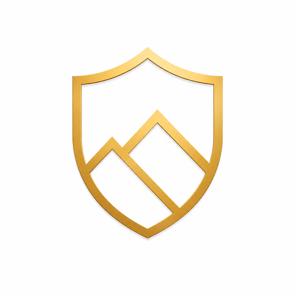 Blue shield with gold mountain peaks design in the center.