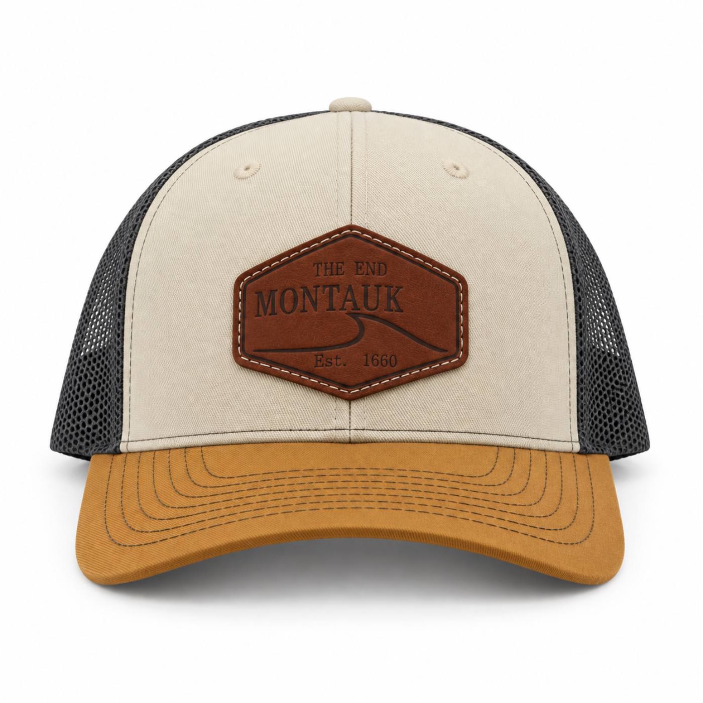 Montauk Cream Leather Wave Trucker Hat