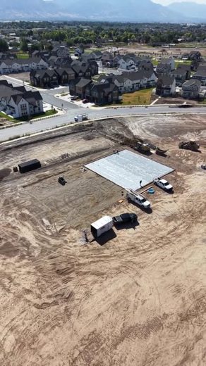 An aerial look at court construction and the surrounding site.
