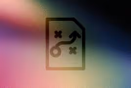 Icon of a document with strategic play symbols and an arrow indicating a path, set against a blurred multicolored background.