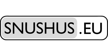 Logo with text SNUSHUS.EU on a rounded rectangle background.