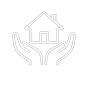 Icon of two hands holding a small house symbolizing home care or protection.