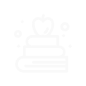 White icon of an apple on top of two stacked books with small sparkles around.