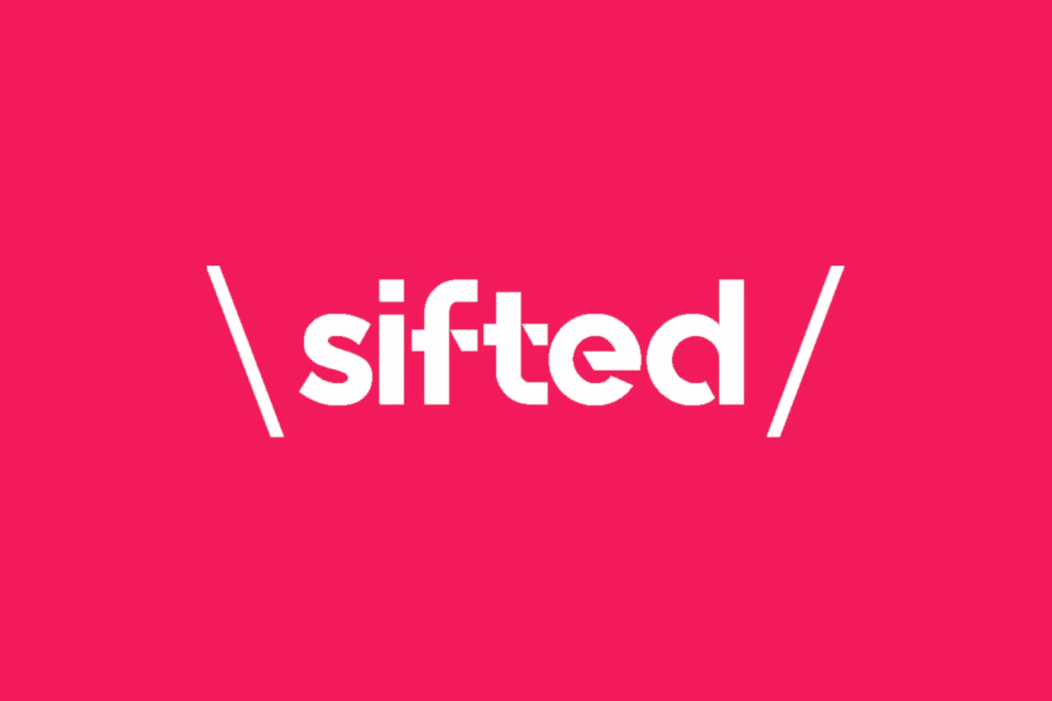 The Sifted logo in white on a pink background