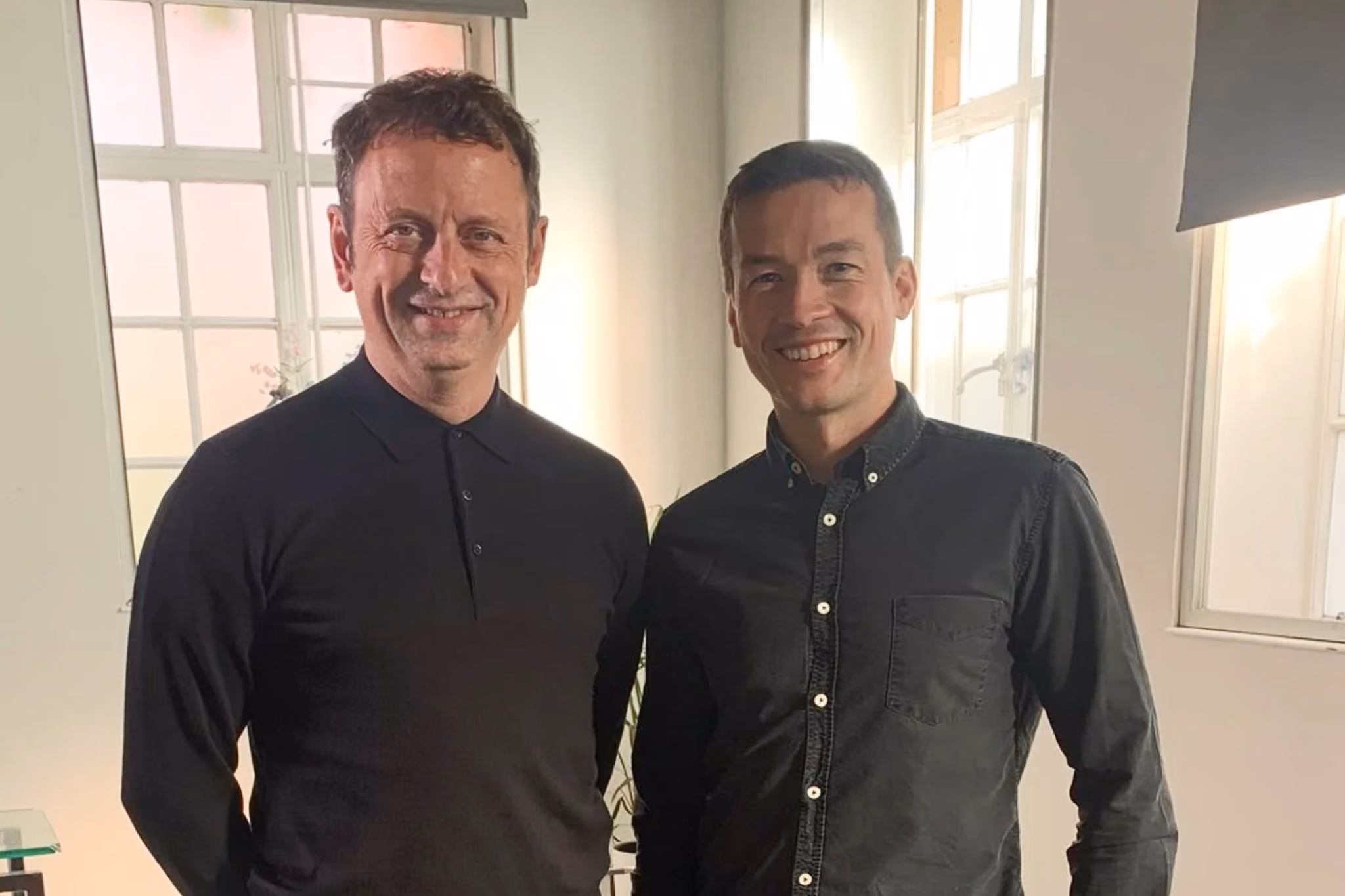 Two men standing together at the BBC studio ahead of The One Show's Watchdog segment
