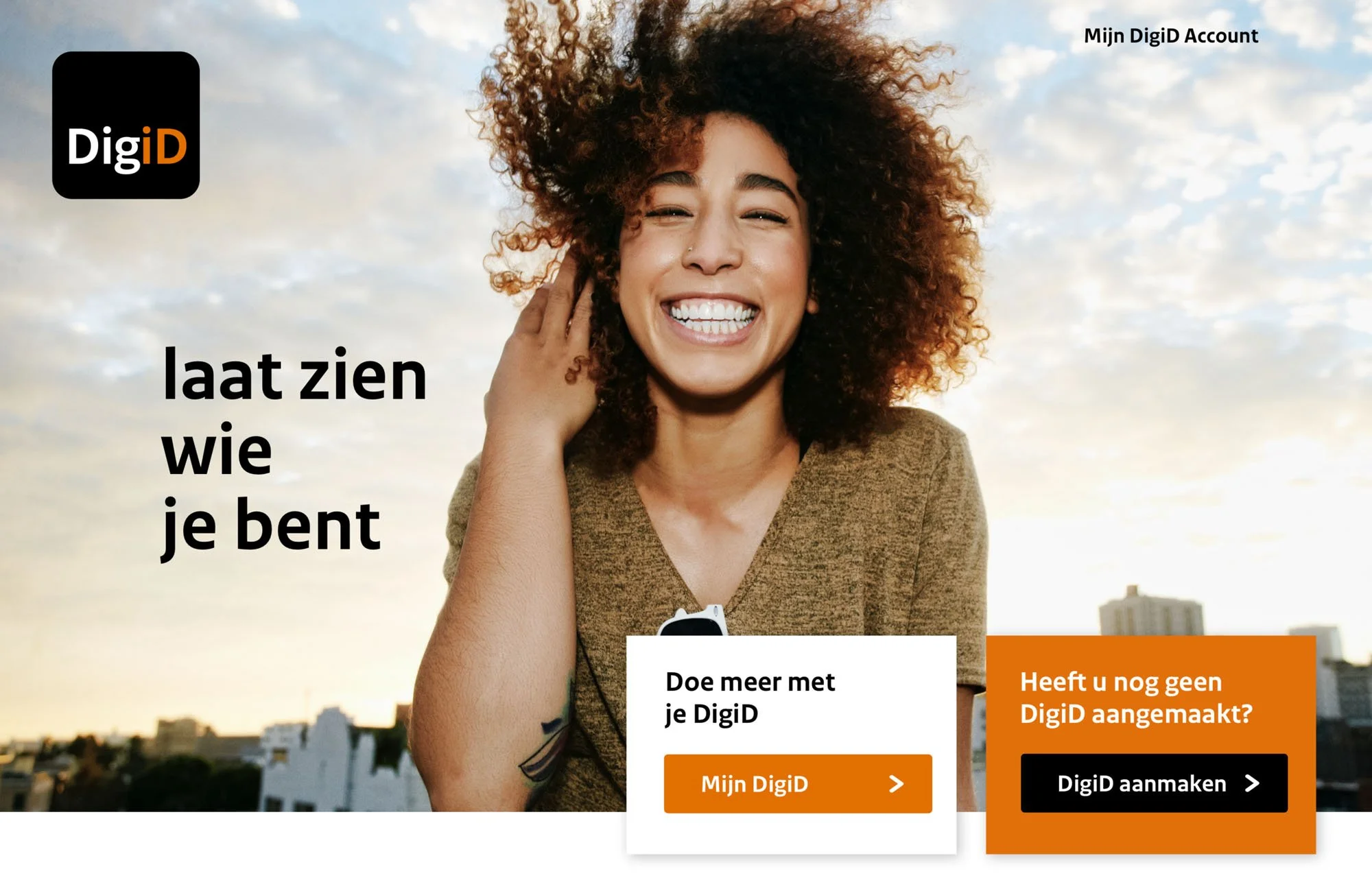 De DigiD-homepage met de slogan Laat zien wie je bent