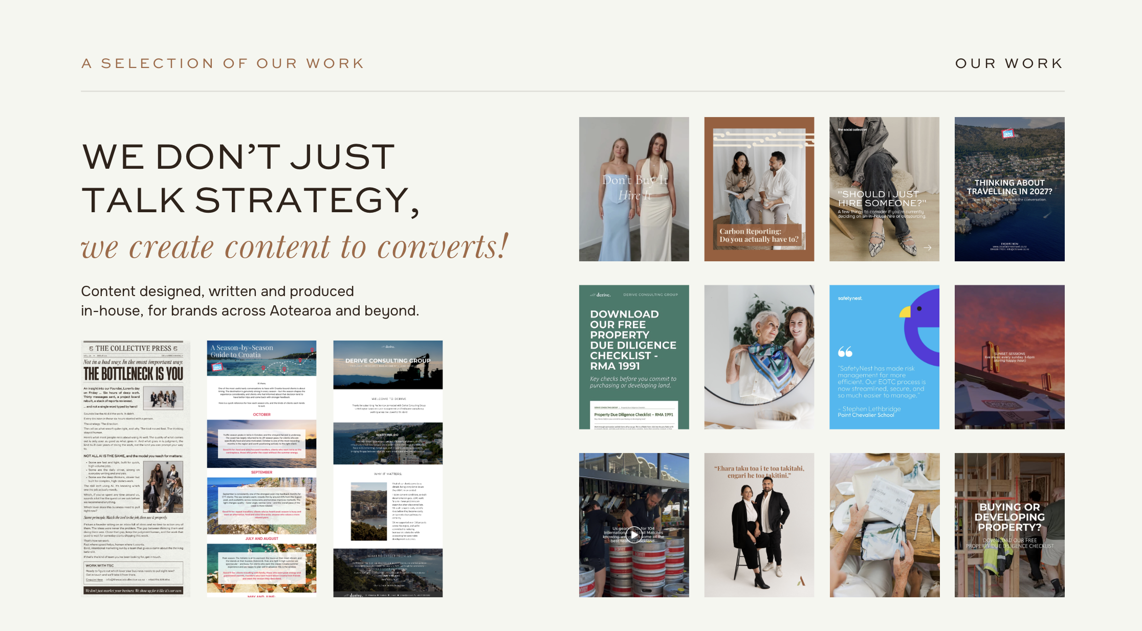 Examples of social media posts and email newsletters created for clients